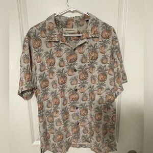TOMMY BAHAMA PINEAPPLE‎ 100% SILK HAWAIIAN SHIRT LUAU CAMP MULTI MENS LARGE EUC